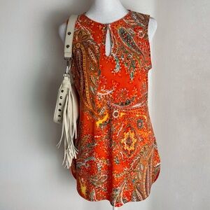 Lauren Ralph Lauren Orange Paisley Sleeveless Keyhole Tunic Top – PS